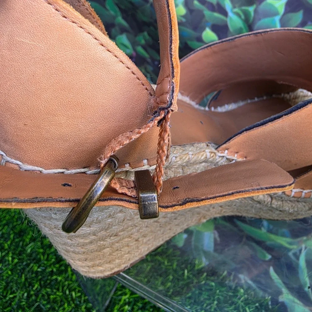 Treasure & Bond Espadrille Wedge Sandals Womens 8.5M Tan Leather Ankle Strap